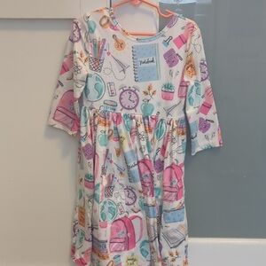 Playful School Supplies Print Kids Dress